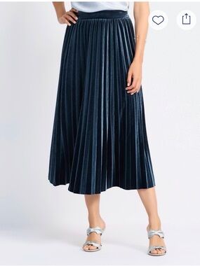 Skies Are Blue Navy Pleated Velvet Midi Skirt